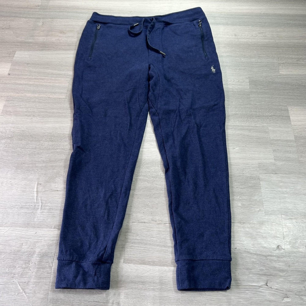 Polo By Ralph Lauren Sweatpants Mens Small Blue Fleece Jogger Zip Pockets Cuffed